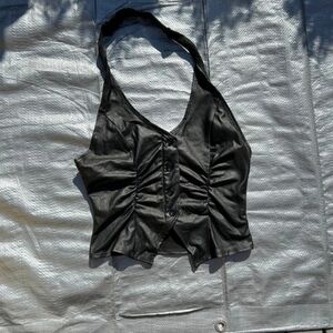 Faux Leather Halter Neck